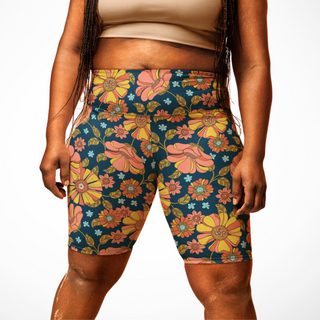 Women's Plus Size 9" Quick Dry Elastic Waist Modest Swim Shorts, 70s Retro Floral swim shorts Berry Jane™
