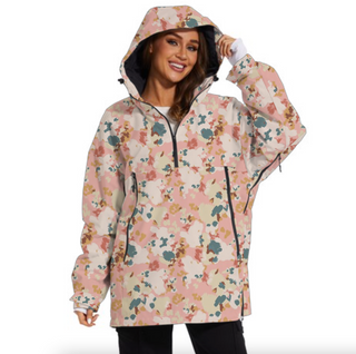 Women's Breckenridge Ski Snowboard Jacket, Half Zip, Pink Frost Blossoms Ski Jackets Berry Jane