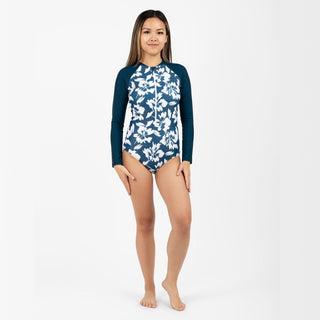 Women's 1 Piece Rash Guard Swimsuit, Blue Hibiscus Swimwear Berry Jane