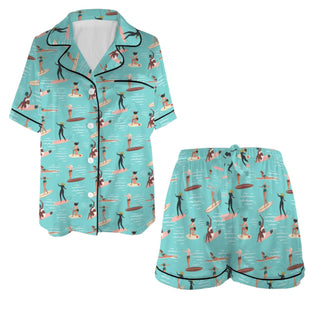 womens surfer girl satin pajamas, PJ set, surfers, beach