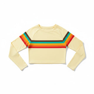 Women's 70s Stripe Cropped Rash Guard - Lined, Light Yellow Rash Guards & Swim Shirts Berry Jane