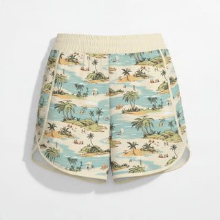 Women's 3" Lined Swim Shorts, High Waist Zipper Pocket - Vintage Aloha Islands Swim Shorts Berry Jane™