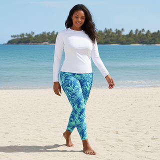 7/8 Length Cross Waistband Swim Surf Leggings w/Pockets - Turquoise  Blue Swim leggings Berry Jane™