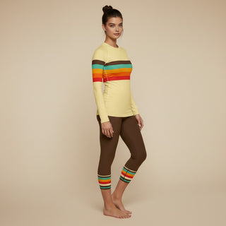 Berry Jane Women's Vintage 70s Stripe Rash Guard, UPF50+ Yellow Rash Guards & Swim Shirts Berry Jane™