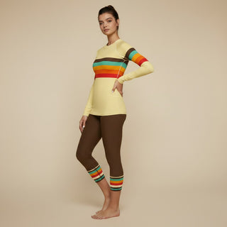 Women's 70s Vintage Stripe Capri Swim Leggings, Brown Swim leggings Berry Jane™