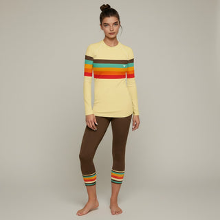 Women's 70s Vintage Stripe Capri Swim Leggings, Brown Swim leggings Berry Jane™