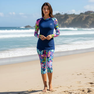Women's UPF 50+ Rash Guard Sun Shirt, Preppy Floral Butterflies Rash Guards & Swim Shirts Berry Jane™