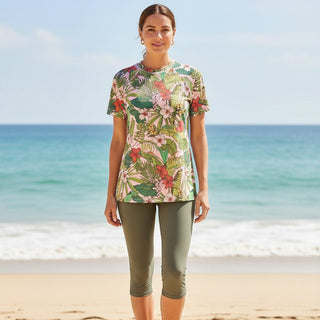 Women's UPF50+ Short Sleeve Rash Guard, Vintage Tropical Floral Rash Guards & Swim Shirts Berry Jane™