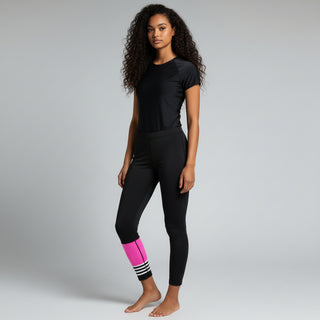 Women's Surf SUP Swim Leggings, UPF 50 - Sporty Black Pink