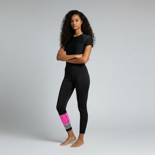 Women's Surf SUP Swim Leggings, UPF 50 - Sporty Black Pink