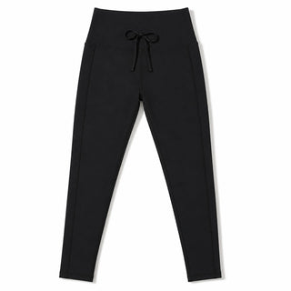 Women's Black UPF Lined Swim Leggings, Drawstring Waist