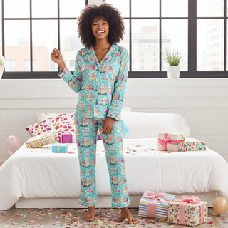 Women’s Satin Birthday Pajamas – Blue Pastel Cupcakes Print Lounge Set Women's Pajama Sets Berry Jane™