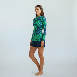 Women's UPF 50+ Rash Guard, Swim Shirt Turquoise Blue Palms Rash Guards & Swim Shirts Berry Jane™