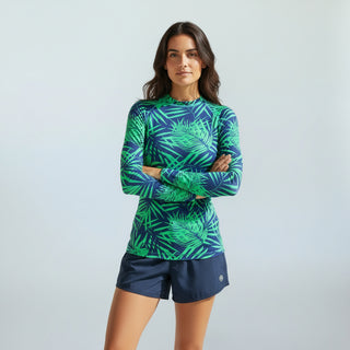 Women's UPF 50+ Rash Guard, Swim Shirt Turquoise Blue Palms Rash Guards & Swim Shirts Berry Jane™