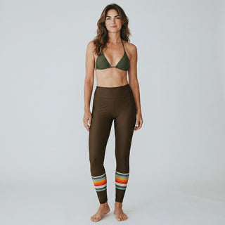 Women's 70s Vintage Stripe UPF 50 Swim Leggings - Brown Swim leggings Berry Jane™