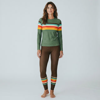 Women's 70s Vintage Stripe UPF 50 Swim Leggings - Brown Swim leggings Berry Jane™