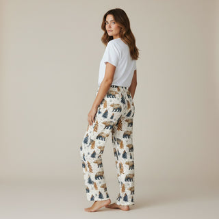 Women's Cozy Cabin Bears Fall Winter Pajama Pants, Couples Matching PJs