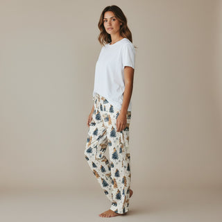 Women's Cozy Cabin Bears Fall Winter Pajama Pants, Couples Matching PJs