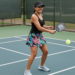 Womens cute floral pickleball skort, Bright Hawaiian floral print