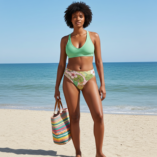 Vintage Tropical Floral Recycled High-Cut, High Waist Cheeky Bikini Bottom Swimwear Berry Jane™