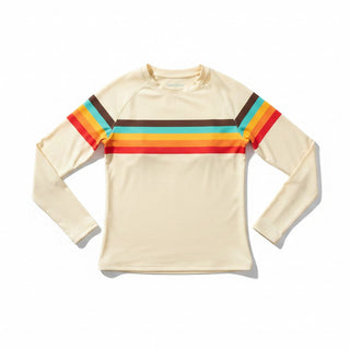 women's light yellow 70s stripe rash guard with built in bra and lining