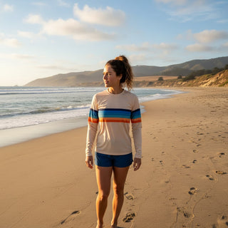 Women's Long Sleeve Sun Shirt UPF 40+ UV Protection, 70s Sunrise Stripe