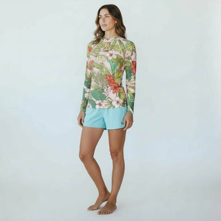 Women's Long Sleeve Rash Guard UPF 50 Sun Shirt, Surf Paddleboard - Vintage Tropical Floral