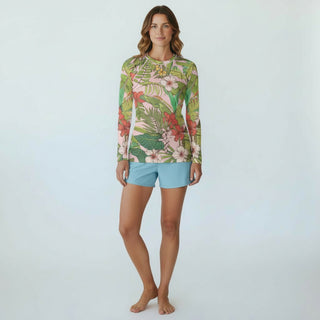 Women's Long Sleeve Rash Guard UPF 50 Sun Shirt, Surf Paddleboard - Vintage Tropical Floral