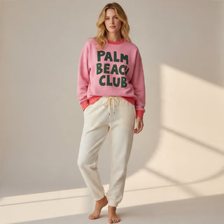 Women's Pink Palm Beach Club Relaxed Fit Knit Sweater, Retro Style