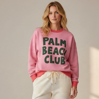 Women's Pink Palm Beach Club Relaxed Fit Knit Sweater, Retro Style