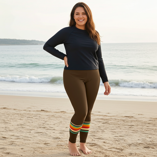 Women's 70s Vintage Stripe UPF 50 Swim Leggings - Brown Swim leggings Berry Jane™