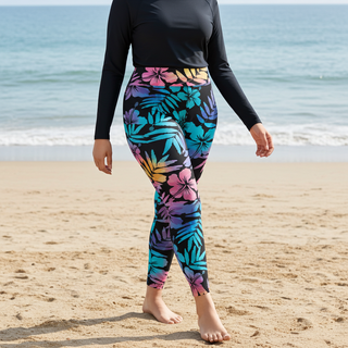 Plus Size UPF 50 Swim Leggings SUP Paddle board Swim 2XL-6XL Floral Hibiscus Swim leggings Berry Jane™