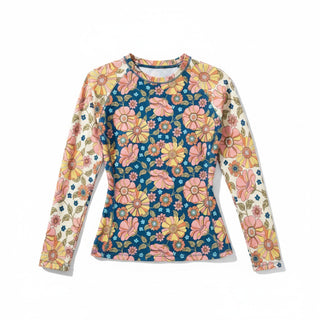 Women's UPF Rash Guard Built-In Bralette - 70s Retro Floral