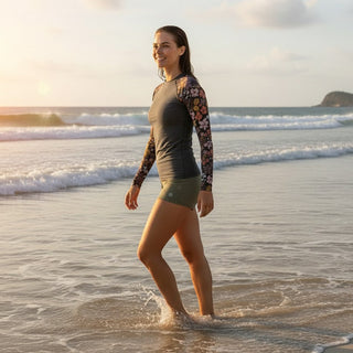 Women's UPF Rash Guard, Vintage Earthy Florals