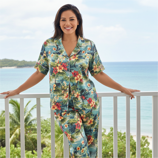 Women’s Satin Short Sleeve Pajama Top, Hawaiian Floral Women's Pajama Tops Berry Jane™