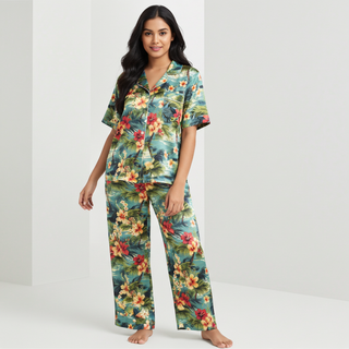 Women’s Hawaiian Print Silky Pajama Pants - Cruise Resort Vacation Pajamas Womens Pajama Pants Berry Jane™