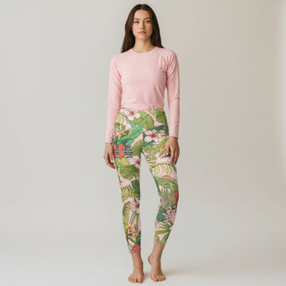 Women's UPF Vintage Tropical Floral Swim Leggings with Pockets