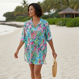 Women's Lightweight Swimsuit Cover-up, Floral Butterflies - Cruise, Resort Swimsuit Cover up Berry Jane™