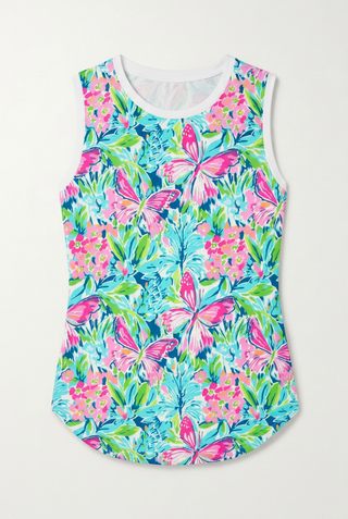 Women's activewear top, sleeveless butterfly floral print, pickleball tops