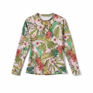 Women's UPF Rash Guard Built-In Bralette - Vintage Tropical Floral Rash Guards & Swim Shirts Berry Jane™