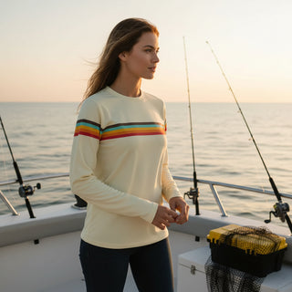 Women's Long Sleeve Sun Shirt UPF 50+ UV Protection, 70s Yellow Stripe Women's UPF Shirts Berry Jane