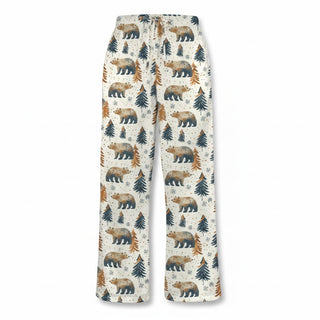 Women's Cozy Cabin Bears Fall Winter Pajama Pants, Couples Matching PJs