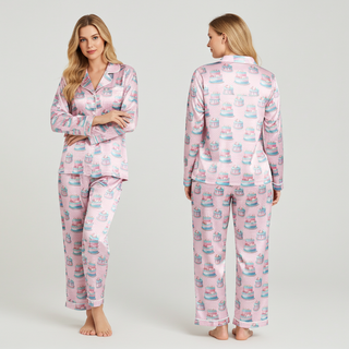 Women's Pink Pastel Birthday Cakes Silky Pajama Set Women's Pajama Sets Berry Jane™