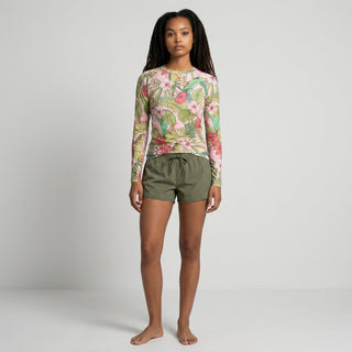 Women's UPF Rash Guard Built-In Bralette - Vintage Tropical Floral Rash Guards & Swim Shirts Berry Jane™