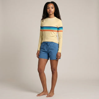 Women's UPF Rash Guard Built-In Bralette - 70s Vintage Sunrise Stripe