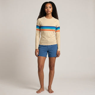 Women's UPF Rash Guard Built-In Bralette - 70s Vintage Sunrise Stripe
