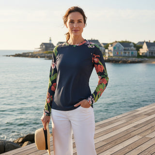Women's Long Sleeve Sun Shirt UPF 50+ UV Protection, Seychelles Floral Women's UPF Shirts Berry Jane
