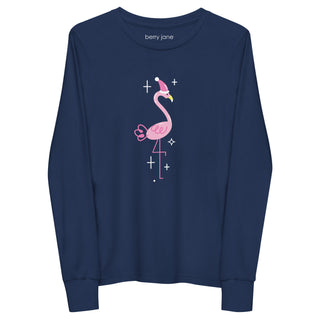 Girls Long Sleeve Festive Flamingo Holiday T-shirt Kids T-Shirts Berry Jane™