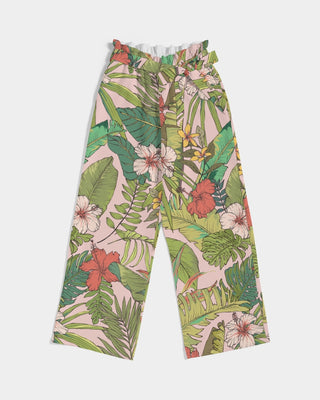 Women's High-Rise Wide Leg Pants, Vintage Tropical Floral Bottoms Berry Jane™
