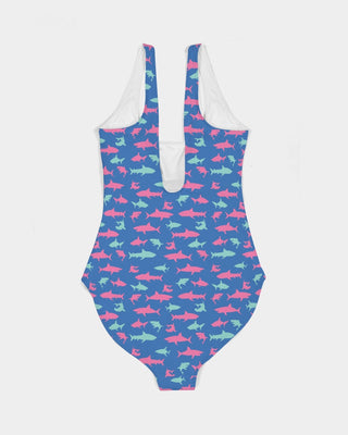 Women's One-Piece Swimsuit, Blue Sharks Print Swimsuit 1 Pc. Berry Jane™